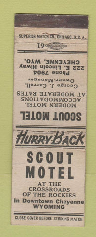 Matchbook Cover - Scout Motel Cheyenne WY WORN