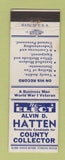 Matchbook Cover - Alvin Hatten County Collector