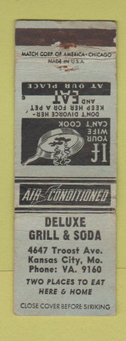 Matchbook Cover - Deluxe Grill Soda Kansas City MO WEAR
