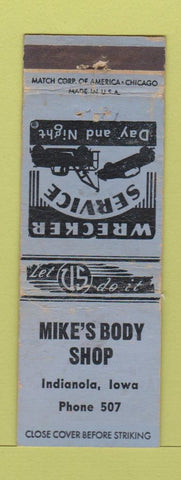 Matchbook Cover - Mike's Body Shop Indianola IA low phone # WORN BLUE