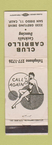 Matchbook Cover - Club Cabrillo San Diego CA girlie WEAR
