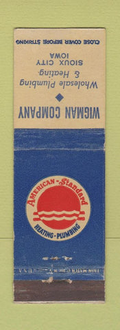 Matchbook Cover - Wigman American Standard Plumbing Sioux City IA