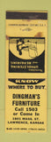 Matchbook Cover - Dingman's Furniture Lawrence KS low phone # WEAR