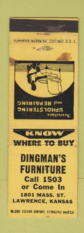 Matchbook Cover - Dingman's Furniture Lawrence KS low phone # WEAR