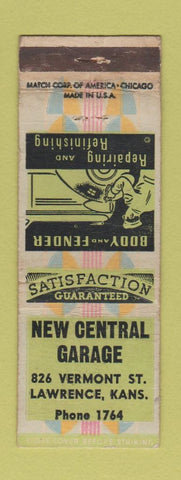 Matchbook Cover - New Central Garage Lawrence KS low phone # WEAR