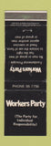 Matchbook Cover - Workers Party Australia Political