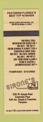 Matchbook Cover - Sirone's Restaurant Pompano Beach FL