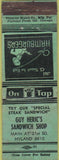 Matchbook Cover - Guy Heric's Sandwich Shop NO TOWN