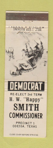 Matchbook Cover - HW Happy Smith Commissioner Odessa TX election