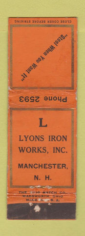 Matchbook Cover - Lyons Iron Works Manchester NH