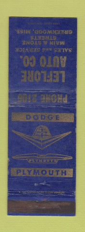 Matchbook Cover - Leflore Dodge Plymouth Greenwood MS low phone #