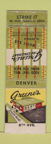 Matchbook Cover - Greene's Denver Colorado SPOT STRIKER