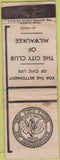 Matchbook Cover - The City Club of Milwaukee WI WORN