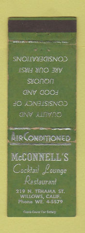 Matchbook Cover - McConnell's Restaurant Willows CA