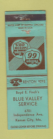 Matchbook Cover - Blue Valley Phillips oil gas Kansas City MO WEAR
