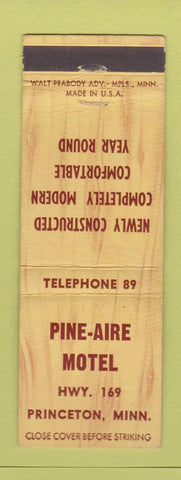 Matchbook Cover - Pine Aire Motel Princeton MN low phone #