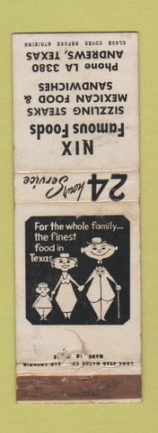 Matchbook Cover - Nix Famous Foods Mexican Andrews TX WORN