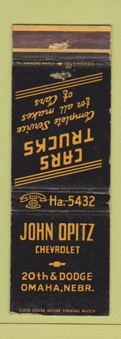 Matchbook Cover - John Opitz Chevrolet Omaha NE