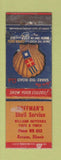 Matchbook Cover - Huffman's Shell oil gas Roxana IL WORN