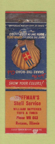 Matchbook Cover - Huffman's Shell oil gas Roxana IL WORN