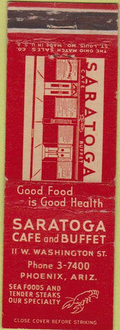 Matchbook Cover - Saratoga Cafe Buffet Phoenix AZ