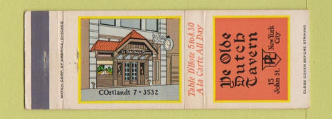Matchbook Cover - Ye Olde Dutch Tavern New York City