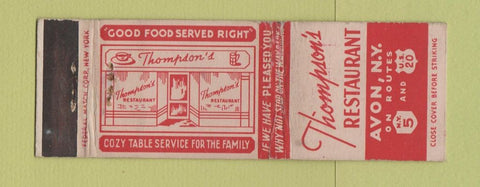 Matchbook Cover - Thompson's Restaurant Avon NY Federal WEAR