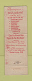 Matchbook Cover - Thompson's Restaurant Avon NY Federal WEAR