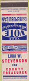 Matchbook Cover - Lura Stevenson Treasurer Pomeroy IA