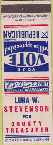 Matchbook Cover - Lura Stevenson Treasurer Pomeroy IA