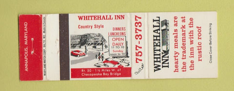 Matchbook Cover - Whitehall Inn Annapolis MD