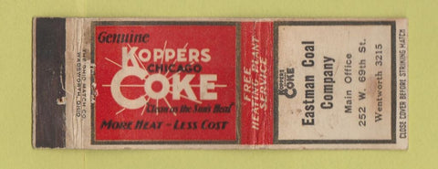 Matchbook Cover - Kooppers Coke Coal Chicago  Eastman Coal WEAR