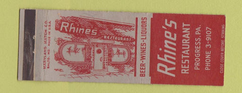 Matchbook Cover - Rhine's Restaurant Progress PA