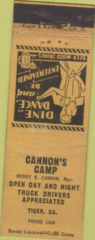 Matchbook Cover - Cannon's Camp Tiger GA WEAR