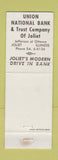 Matchbook Cover - Union National Bank Trust Joliet IL Full Length