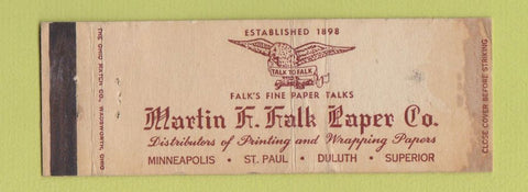 Matchbook Cover - Martin Falk Paper Minneapolis St Paul MN WEAR Full Length