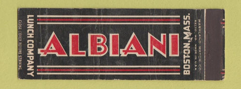 Matchbook Cover - Albiani Boston MA Lunch Full Length