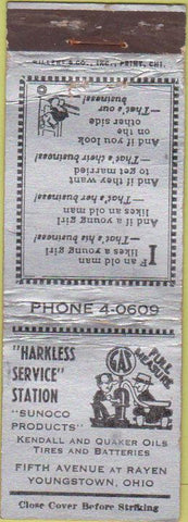 Matchbook Cover - Harkless Sunoco Kendall oil gas Youngtown OH