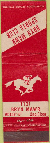 Matchbook Cover - Bryn Mawr Sports Club Horse Racing