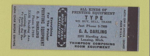 Matchbook Cover - CA Darling Printing Equipment Lansing MI