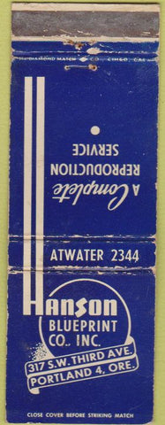 Matchbook Cover - Hanson Blueprint Portland OR