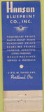 Matchbook Cover - Hanson Blueprint Portland OR