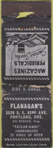 Matchbook Cover - Planagan's Hamburgers Portland OR POOR