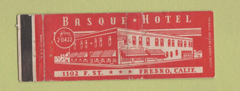 Matchbook Cover - Basque Hotel Fresno CA WEAR Full Length