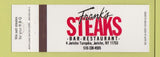 Matchbook Cover - Frank's Steaks Jericho NY