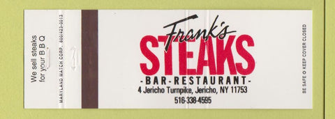 Matchbook Cover - Frank's Steaks Jericho NY