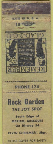 Matchbook Cover - Rock Garden Mexico MO POOR