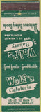 Matchbook Cover - Wolf's Cafeteria Wichita KS