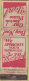 Matchbook Cover - Thank You Atlas Match Co Newark NJ CREASE