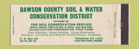 Matchbook Cover - Dawson County Water Soil Conservation Lexington NE Full Length